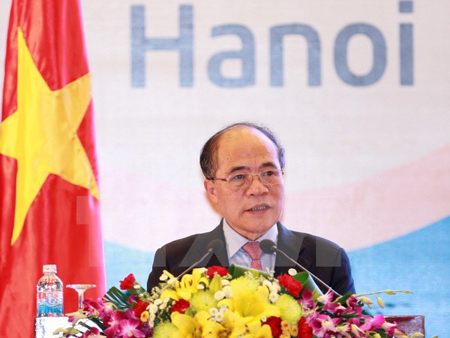 Chủ tịch IPU-132, Chủ tịch Quốc hội Việt Nam Nguyễn Sinh Hùng phát biểu.